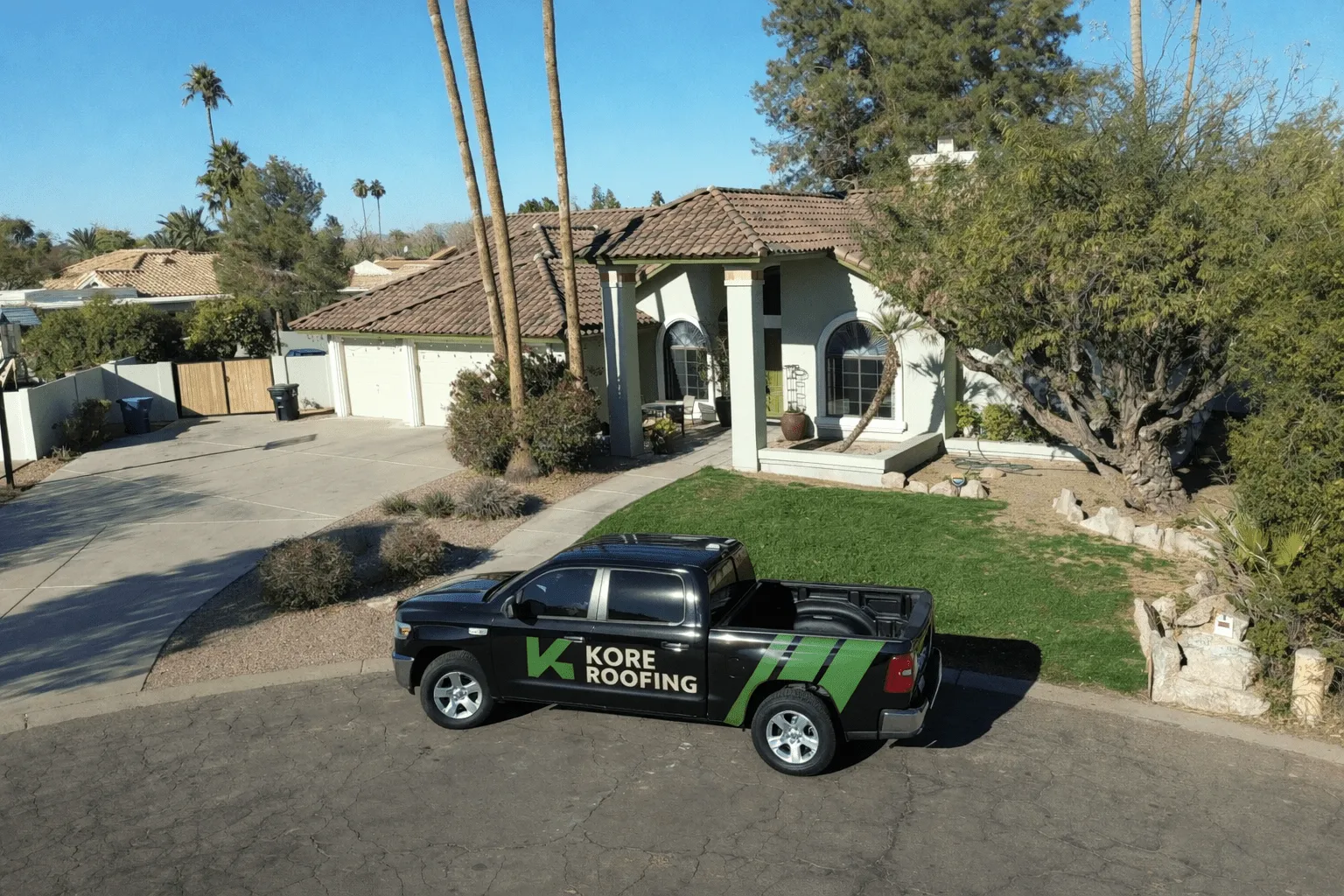 Scottsdale roofing contractors and Kore Roofing truck